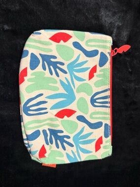 Canvas Cosmetic Pouch in Cream with Blue, Green & Red Print
